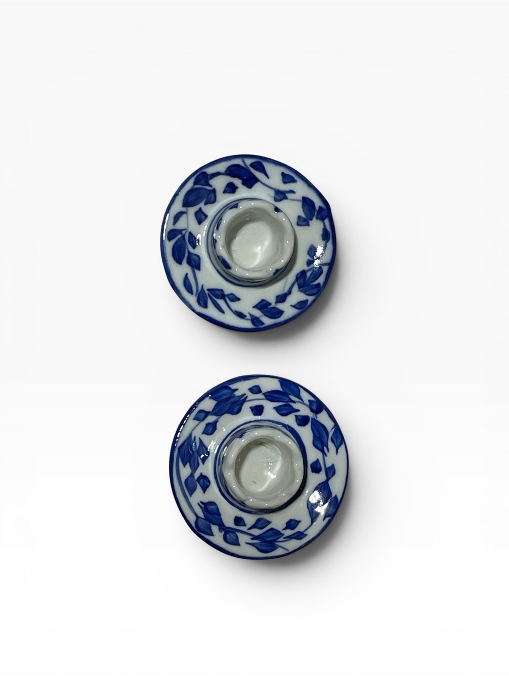 Vintage Mini Blue White Chinoiserie Ceramic Vase Plate Candle Holder Set - Picture 11 of 11